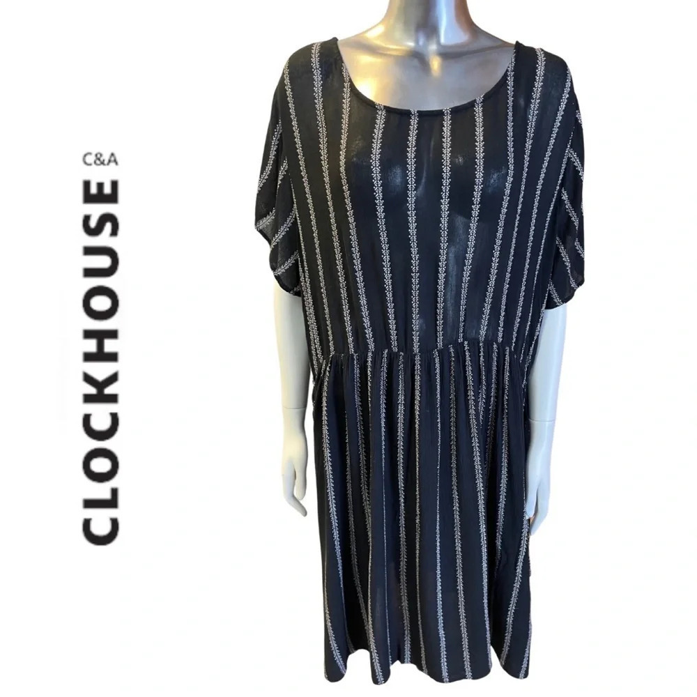 🛍️3/$40 Black  Cream Short Sleeve
Stripe Dress Back Lace Up Detail plus size XXL